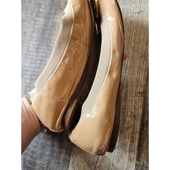 Tory Burch sz 9 Caroline Ballet Flats Slip On Beige Patent Leather gold nude - Picture 5 of 9